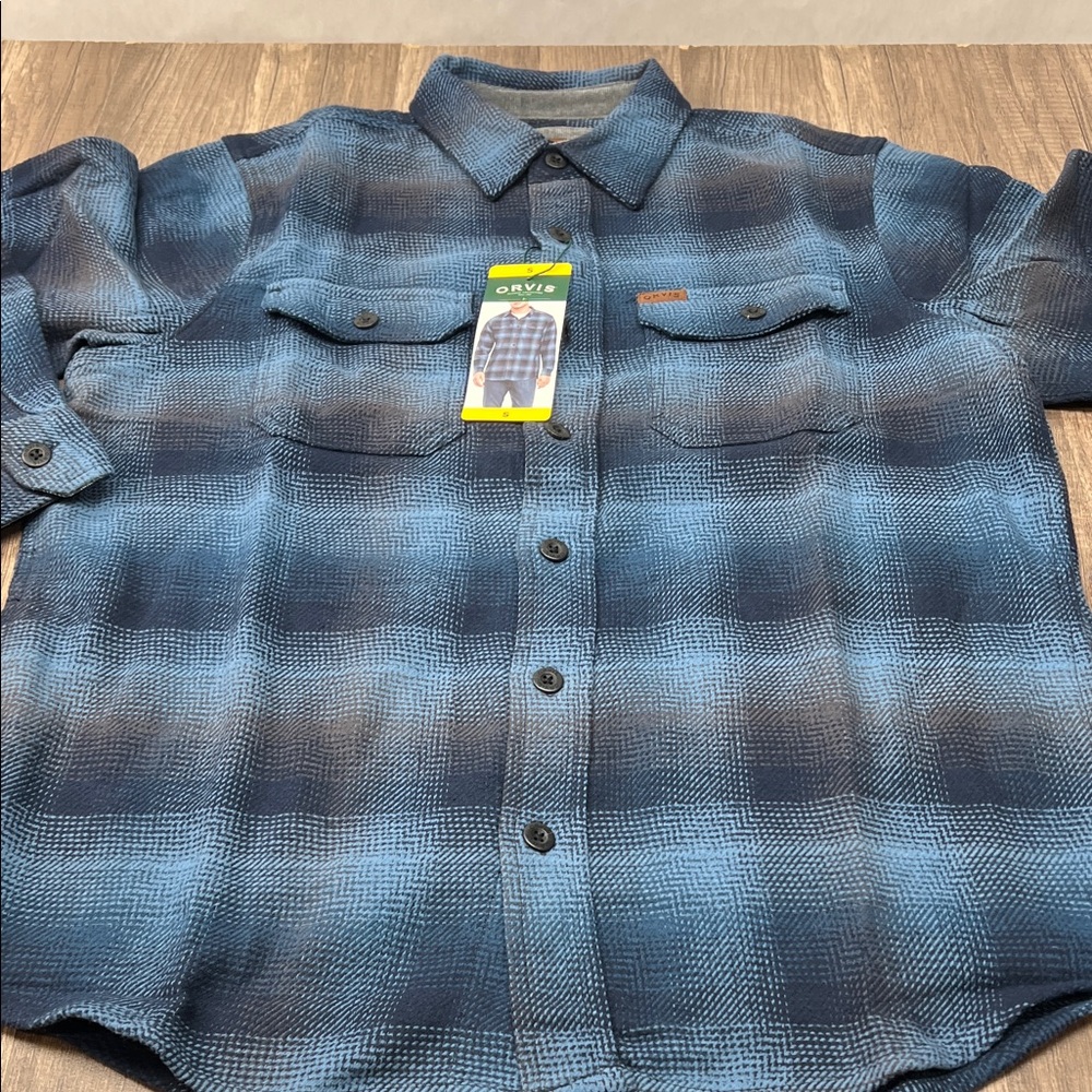 Orvis Men's Casual Navy Checkered Shirt